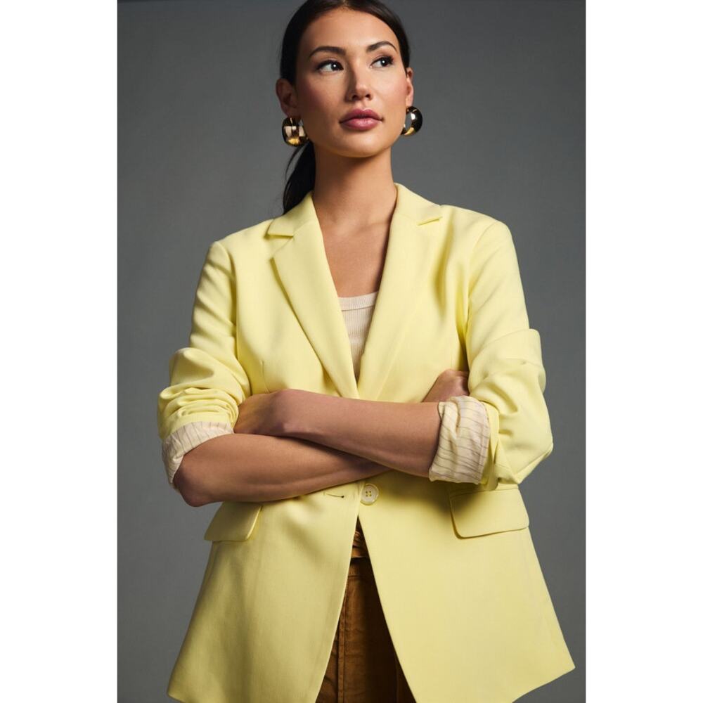 Anthropologie Maeve Butter Yellow Button Back Blazer